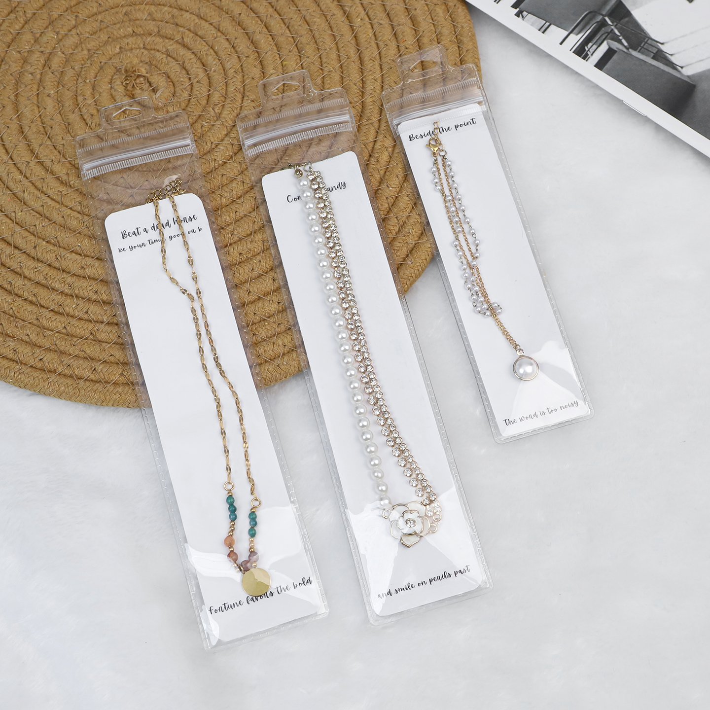 Long PVC Ziplock Bag with Hanging Hole for jewelry necklace and bracelet packaging