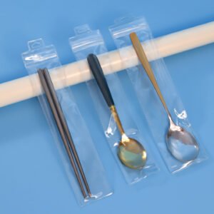 Long PVC ziplock bag with hanging hole for chopsticks, spoons and cutlery packaging.