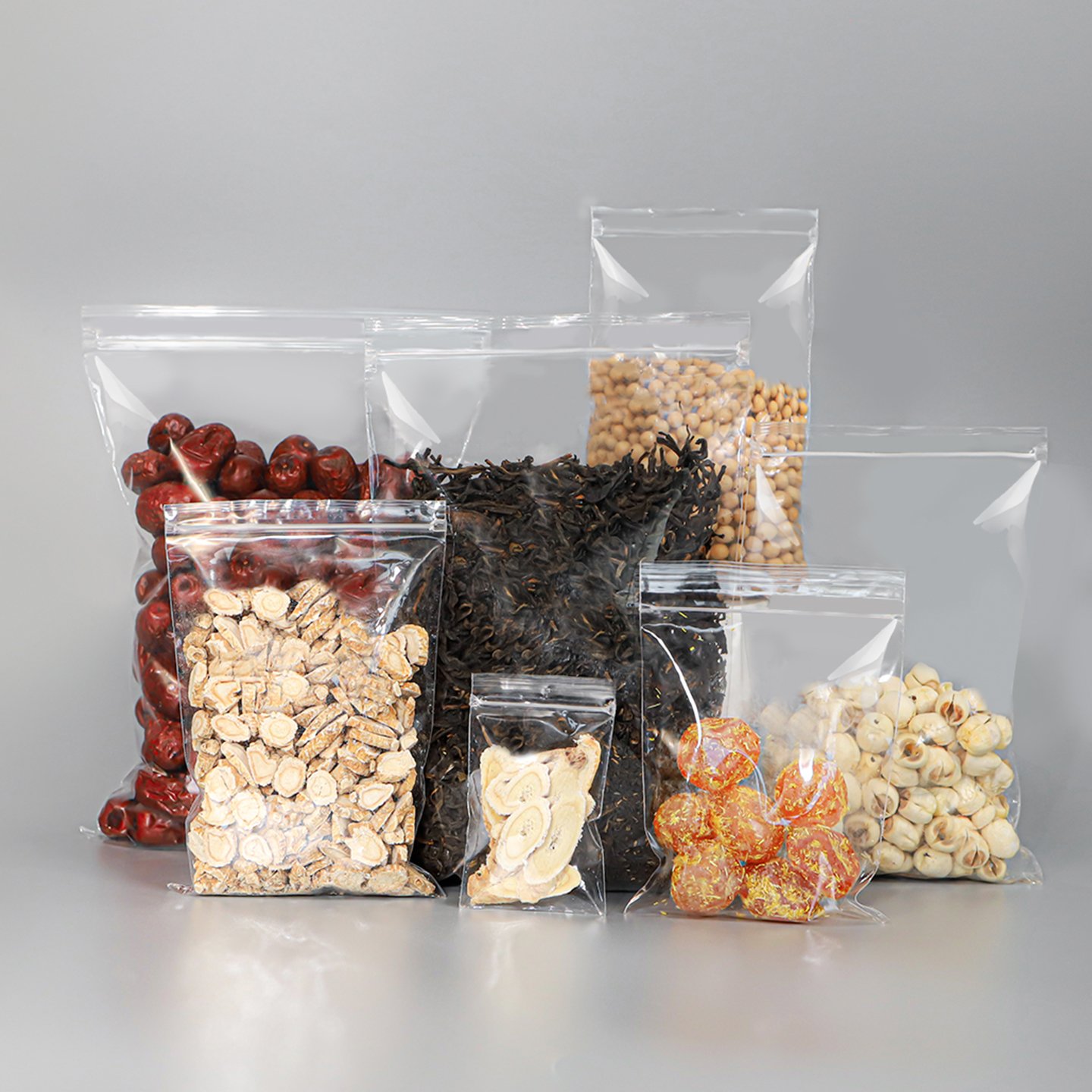 PP Ziplock Bag for food packaging with clear reclosable polypropylene bags for snacks, tea, grains and dry food